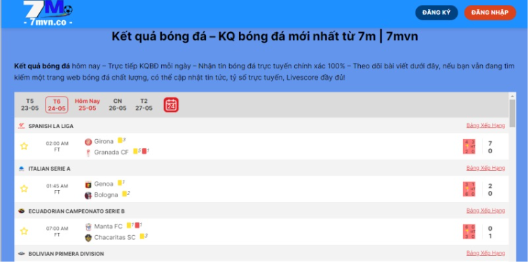 Kết quả của các trận đấu được cập nhật thường xuyên tại trang