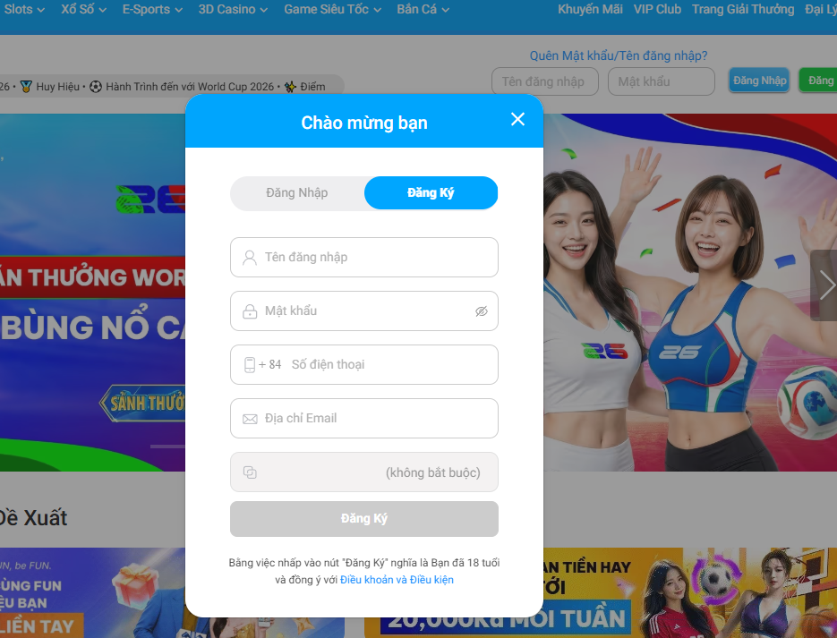 Điền thông tin đăng ký fun88