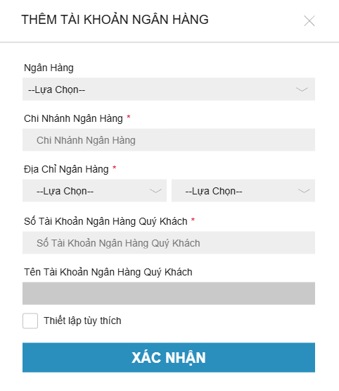 Thêm tài khoản ngân hàng trước khi rút tiền W88